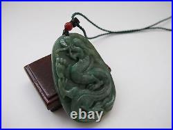 100% naturel de type A old Jadeite Jade Dragon Phoenix Pendentif C00229