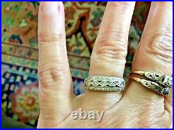 14k White Gold Antique Old Mine Cut Diamonds Band Ring Size 5