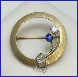 14k or Jaune Diamant et Ceylan/Bleuet Bleu Saphir Broche brillant