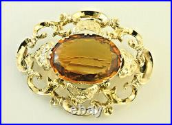 14kt Yellow Gold Antique Handmade Pin with Citrine