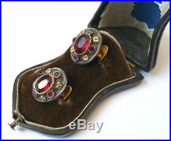 2 Boutons de col reliquaire grenat avec écrin bijou ancien 19e buttons garnet