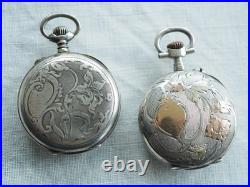 2 Montres Gousset Ancien Art Nouveau Antique Silver Pocket Watches