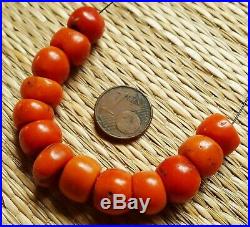 20g Perles Corail Rouge Ancien Collier Antique Moroccan Red Coral Bead Necklace