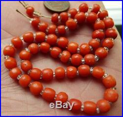 7mm Perles Corail Rouge Collier Bijou Ancien Napoleon Antique Red Coral Beads