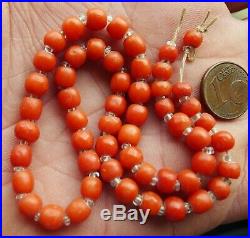 7mm Perles Corail Rouge Collier Bijou Ancien Napoleon Antique Red Coral Beads