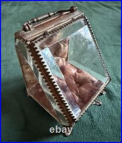 ANCIEN PORTE MONTRE GOUSSET COFFRET BIJOUX ÉPOQUE 19eme VERRE BISEAUTÉ ET LAITON