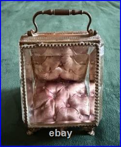 ANCIEN PORTE MONTRE GOUSSET COFFRET BIJOUX ÉPOQUE 19eme VERRE BISEAUTÉ ET LAITON