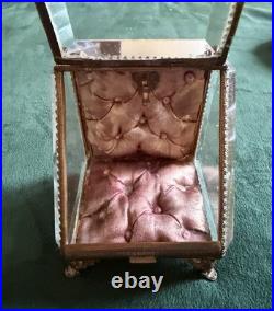 ANCIEN PORTE MONTRE GOUSSET COFFRET BIJOUX ÉPOQUE 19eme VERRE BISEAUTÉ ET LAITON