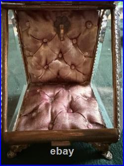 ANCIEN PORTE MONTRE GOUSSET COFFRET BIJOUX ÉPOQUE 19eme VERRE BISEAUTÉ ET LAITON