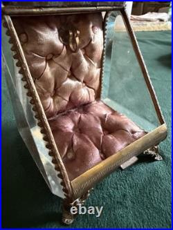 ANCIEN PORTE MONTRE GOUSSET COFFRET BIJOUX ÉPOQUE 19eme VERRE BISEAUTÉ ET LAITON