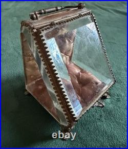 ANCIEN PORTE MONTRE GOUSSET COFFRET BIJOUX ÉPOQUE 19eme VERRE BISEAUTÉ ET LAITON