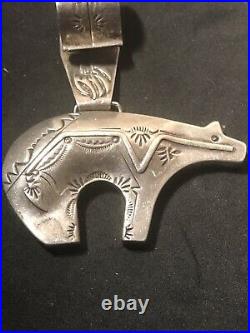 ANTIQUE OLD Pawn Hopi Native American Indian Sterling silver Bear Collier fantastique Outillage