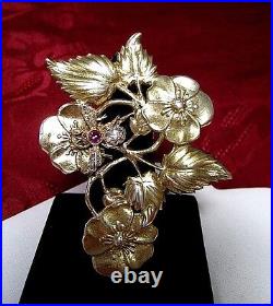 ANTIQUE RARE Ton Or Argent Sterling Fleur Bouquet Diamant Libellule Pendentif