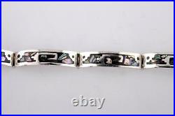 Abalone Shell Inlay Panneau Sterling Silver Bracelet, vintage ancien. 925 7