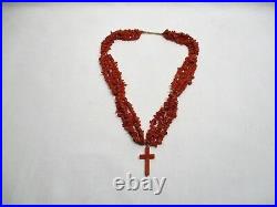 Ancien Collier Et Croix Religieuse En Corail Fermoir Or 18 Carats Coral Necklace