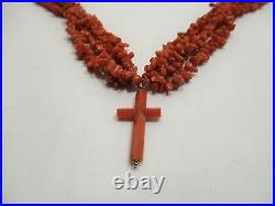Ancien Collier Et Croix Religieuse En Corail Fermoir Or 18 Carats Coral Necklace
