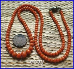 Ancien Collier Perle Corail Bijou Napoléon Antique Orange Coral Bead Necklace