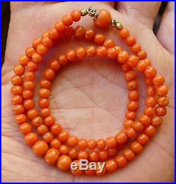 Ancien Collier Perle Corail Fermoir Or Antique Coral Bead Necklace Gold Clasp