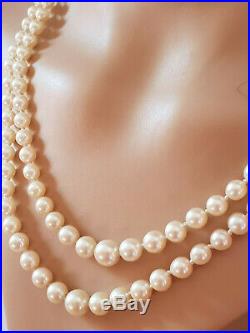 Ancien Collier Perles De Culture Veritables Double Rangs / Fermoir Or 18 K