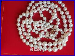 Ancien Collier Perles De Culture Veritables Double Rangs / Fermoir Or 18 K