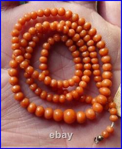Ancien Rang Perle Corail Pas Collier Bijou Antique Orange Coral Bead No Necklace