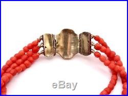 Ancien bracelet 3 rangs corail facette fermoir camée corail et argent vermeil
