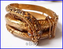 Ancien bracelet serpent en vermeil argent massif snake silver bracelet