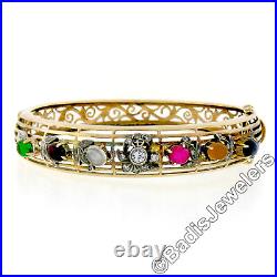 Ancien bracelet victorien 14 carats or et argent ouvrage ouvert pierres précieuses et fleurs diamant