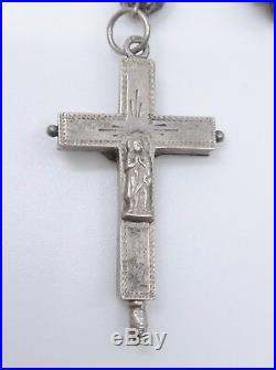 Ancien chapelet argent massif et grenats véritables croix reliquaire XIXeme