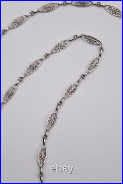 Ancien collier sautoir ou chaine de montre en argent filigrané