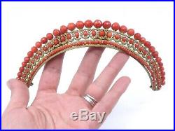 Ancien grand diadème tiare peigne perles de corail facetté époque Empire XIXeme