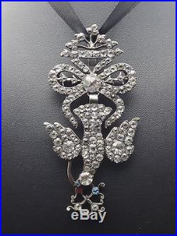 Ancien grand pendentif Saint Esprit argent massif et strass bijou Normand XIXe