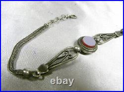 Ancienne Chaine De Montre Gousset Argent Massif Agate Bijoux Jewels Silver