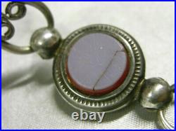 Ancienne Chaine De Montre Gousset Argent Massif Agate Bijoux Jewels Silver