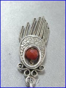 Ancienne Chaîne De Montre Gousset Argent Massif Corail Bijoux Silver Jewel Chain