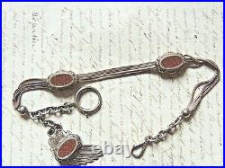 Ancienne Chaine de Montre à Gousset en ARGENT MASSIF et émail bijoux