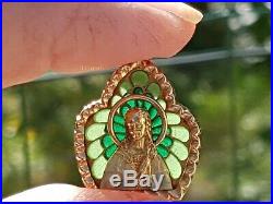 Ancienne Jolie Médaille Religieuse En Or 18 Carat et Email Plique A Jour