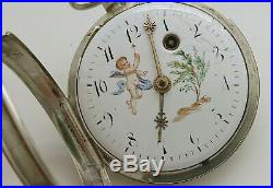 Ancienne Montre Gousset Au Coq Cadran Peint A Reviser Old Watch