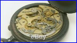 Ancienne Montre Gousset Chronographe Fonctionne Acier Noirci Old Vintage Watch