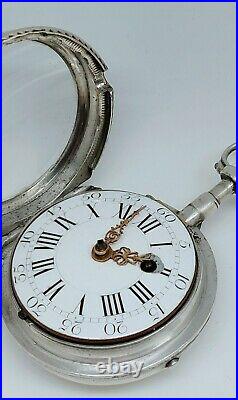 Ancienne Montre Gousset Coq 18ème Argent Fonctionne Clé Old Vintage Pocket Watch