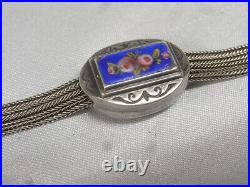 Ancienne Rare Chaine De Montre Gousset Argent Massif Émaille Bijoux Jewel