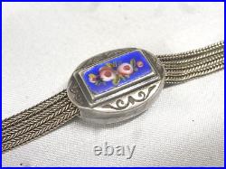 Ancienne Rare Chaine De Montre Gousset Argent Massif Émaille Bijoux Jewel