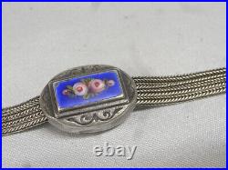 Ancienne Rare Chaine De Montre Gousset Argent Massif Émaille Bijoux Jewel