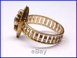 Ancienne bague forme marquise or 18k grenat et demi perles Napoleon III T57