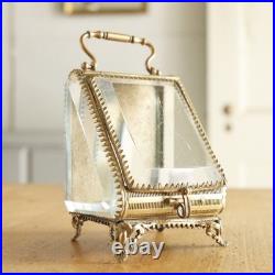Ancienne boite à bijoux cristal laiton Paris France années 1890 boîtier