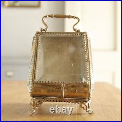Ancienne boite à bijoux cristal laiton Paris France années 1890 boîtier