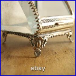 Ancienne boite à bijoux cristal laiton Paris France années 1890 boîtier