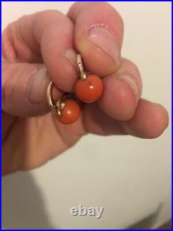 Ancienne boucles d'oreilles Dormeuse OR 18k 750 Corail Pink Diamants Napo III