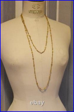 Ancienne chaîne de montre sautoir en métal doré fermoir dorure mercure 146 cm