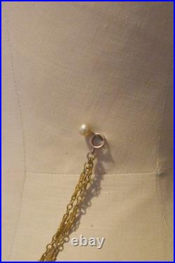 Ancienne chaîne de montre sautoir en métal doré fermoir dorure mercure 146 cm